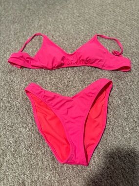 SHEIN Neon Hot Pink Triangle Bikini Set